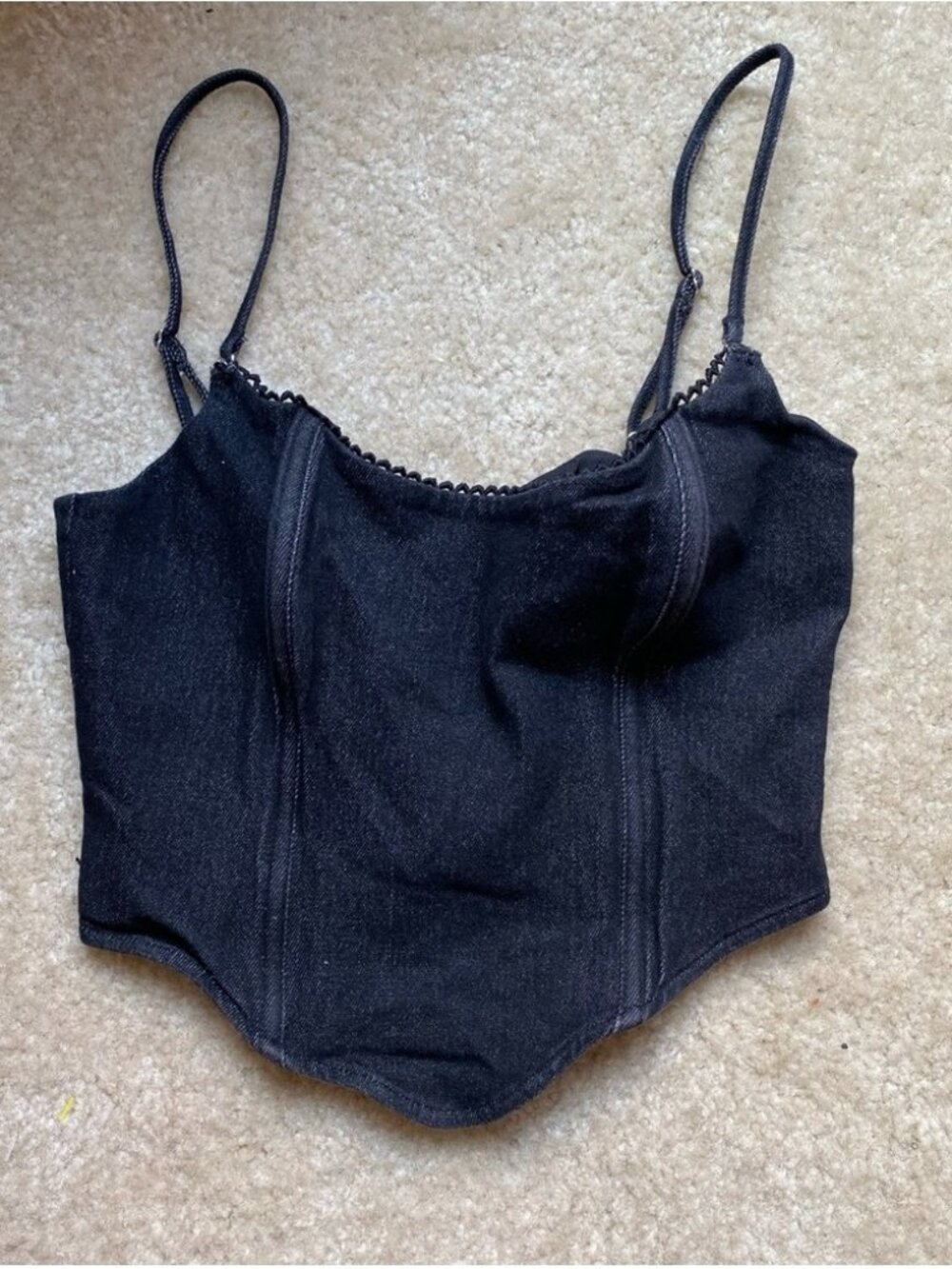 Black Denim Bustier Corset Camisole Top